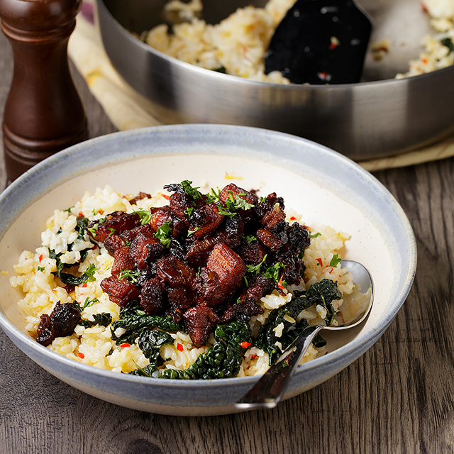 Braised Pork Belly & Garlic kale Sushi Rice