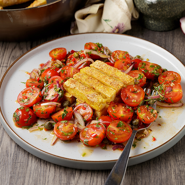 Vegan Delight | Crispy Tofu Crowned with Piccolo tomato Glory and Spicy Salt