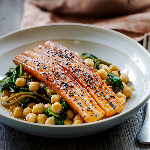 Vegan Comfort | Spinach Chickpea Stew with Balsamic Glazed Carrots