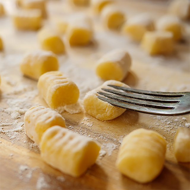 Potato Gnocchi Making from Scratch, Serve with Chorizo Mushroom Sauce