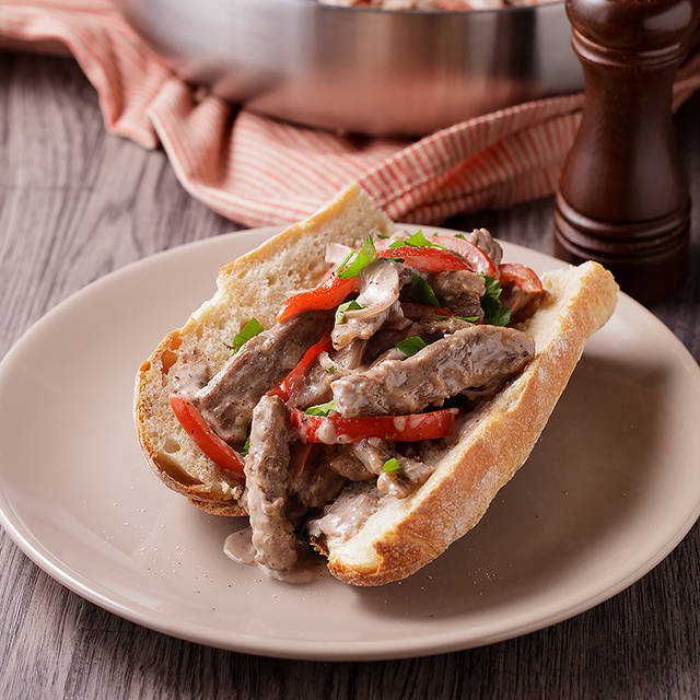 Creamy Peppercorn Steak Baguette Sandwich