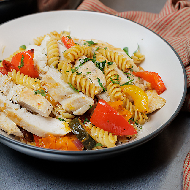 Roasted Veggie Pasta with Chicken Breast