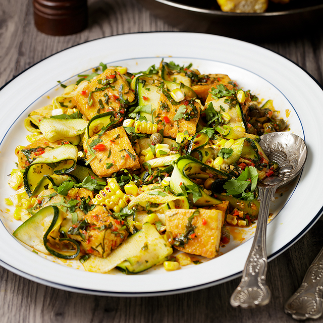 Tofu, Ripple Courgette and Sweet corn Salad, Vegan Healthy and Delicious-Try it Today!