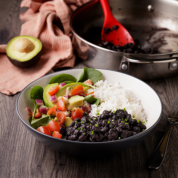 Plant-Powered Perfection: Miso Black Bean & Rice Bowl with a Zingy Salad