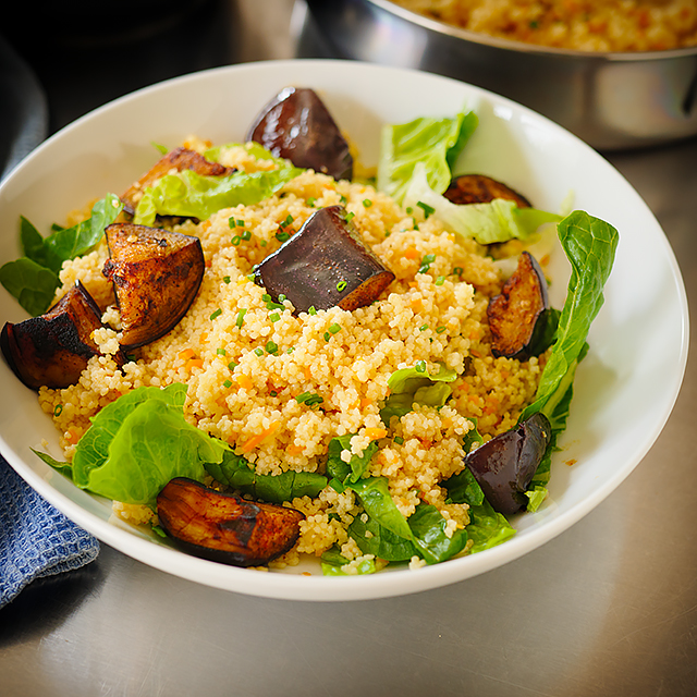 Smoky Aubergine Meets Miso Couscous : A Vegan Fusion