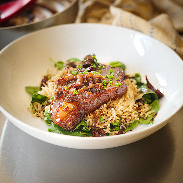 Slow-Cooked Pork Leg with Fragrant Mushroom & Soy Reduction
