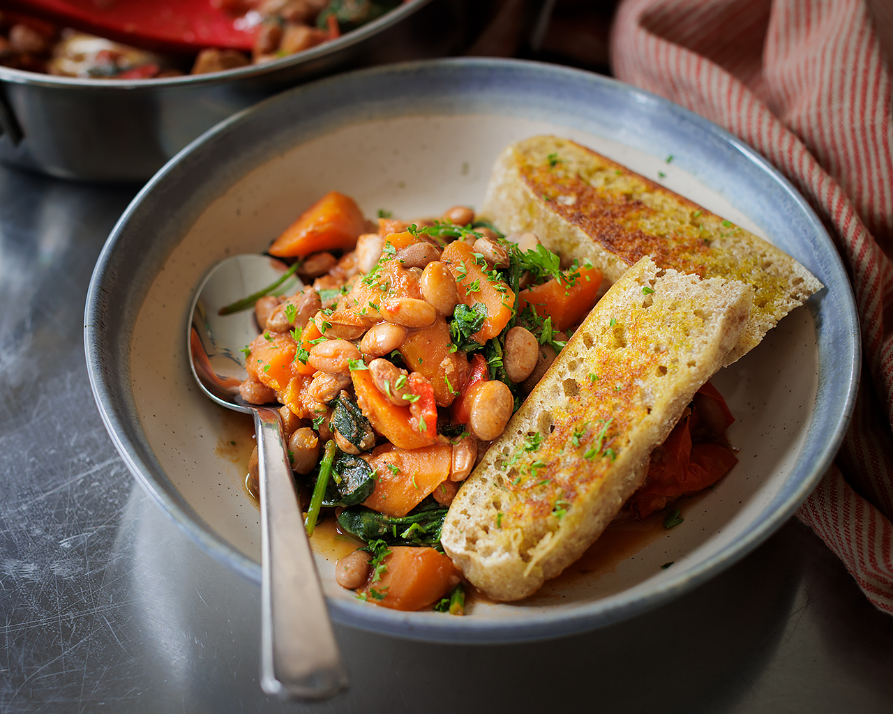 Vibrant Vegan Miso Bean Stew with Fresh Spinach & Mushrooms