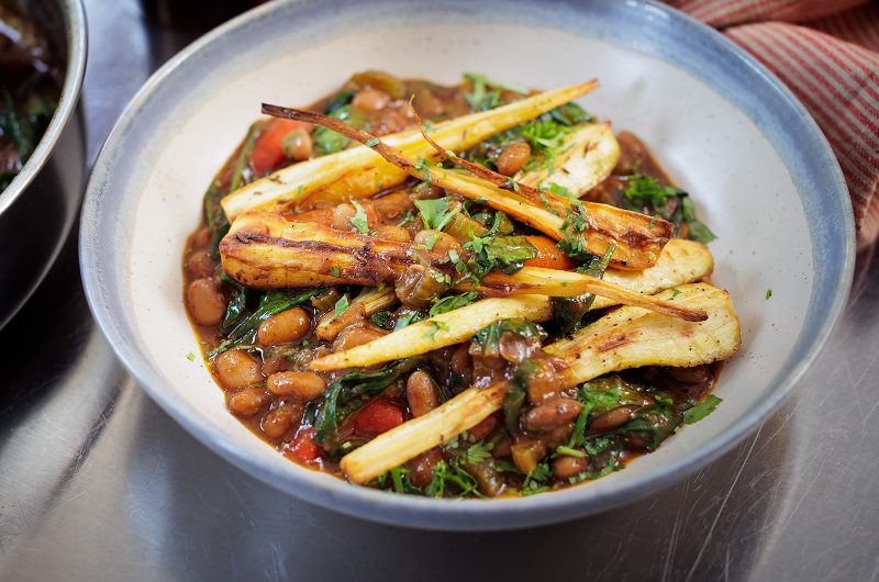 Vegan Pinto Bean Curry with Crispy Parsnip Perfection