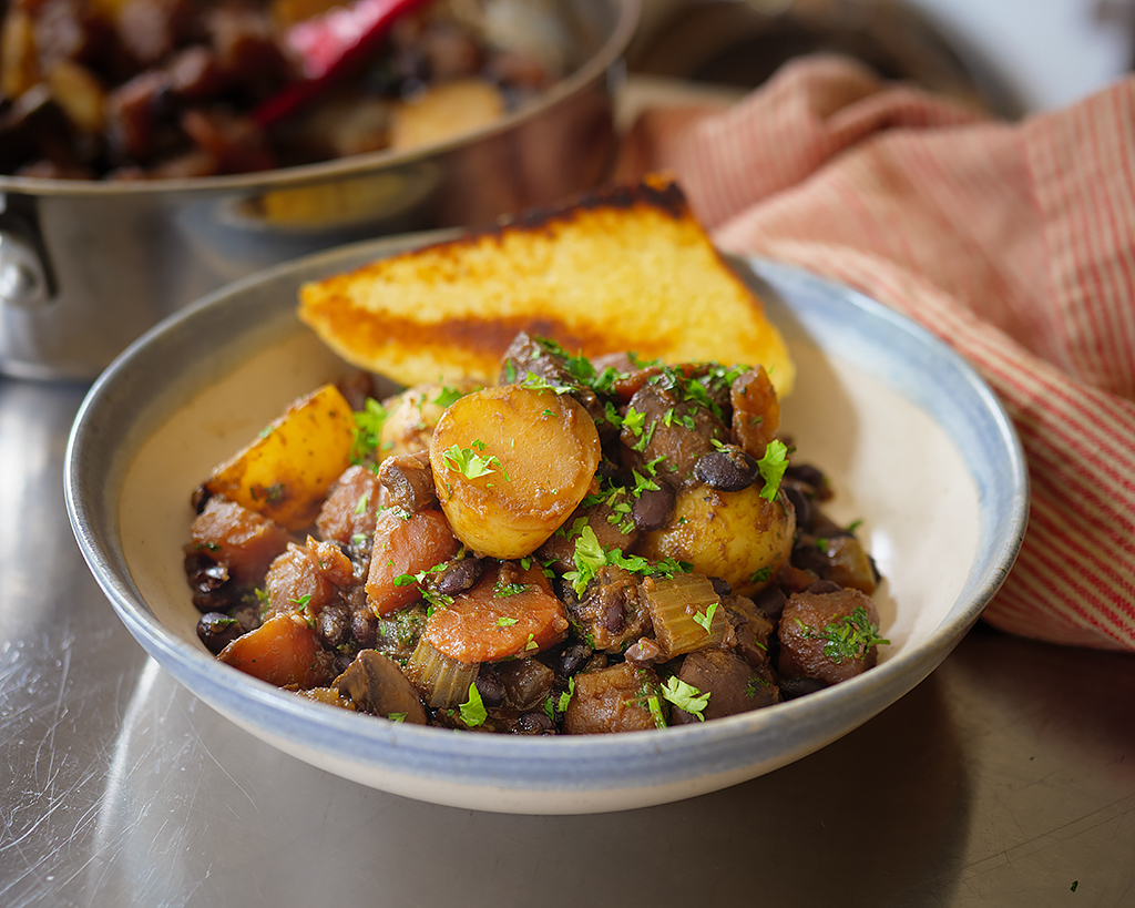 Irish-Inspired Vegan Stew | Black Beans, Veggies, and Miso Magic