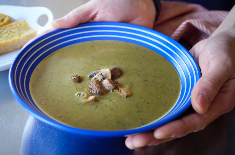 Hearty Vegan Miso Lentil Soup with Smoky Grilled Mushrooms