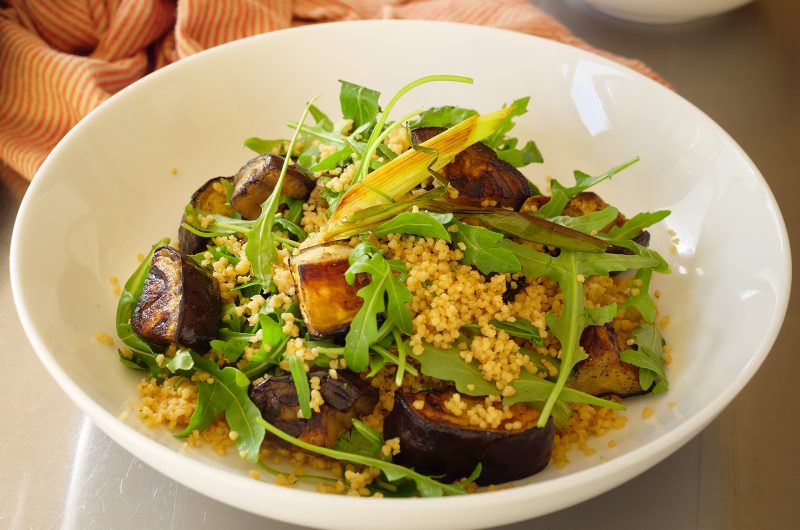 Miso Couscous Salad with Aubergine & Spring Onion
