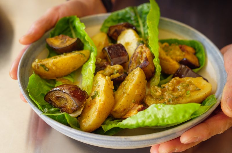 Vegan Miso Potato Salad with Grilled Aubergine