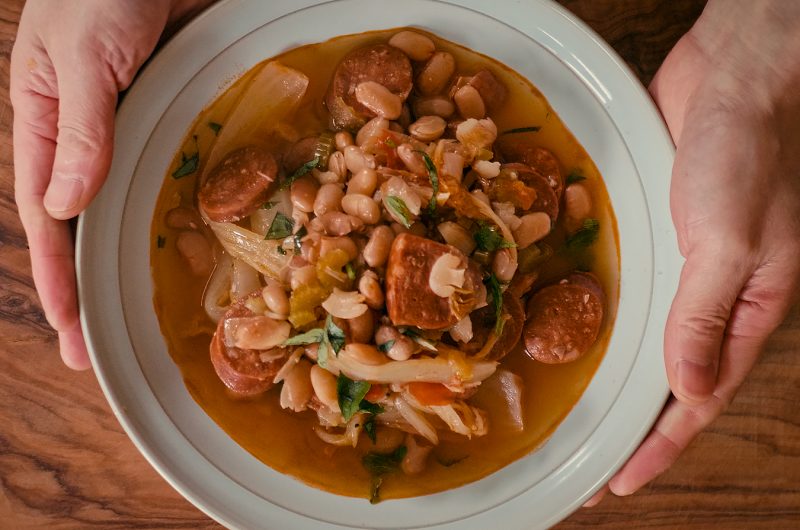 Sausage,Pinto Beans with Chinese Cabbage