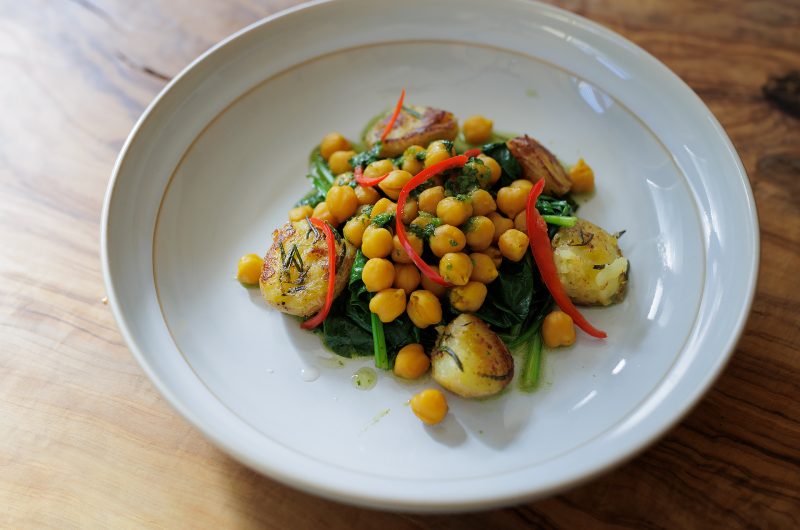 Easy Chickpea with Salsa Verde & Crispy Fried Potatoes