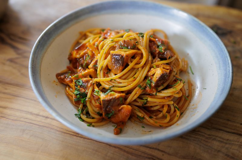 Vegan Mushroom Spaghetti with GoChuJang