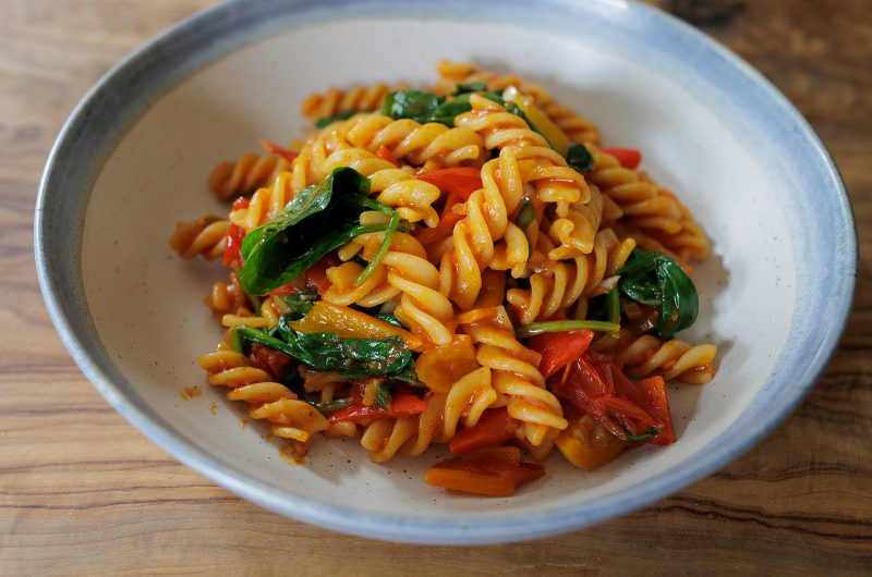 Easy Vegan Comfort Tomatoes and Pepper Fusilli Pasta