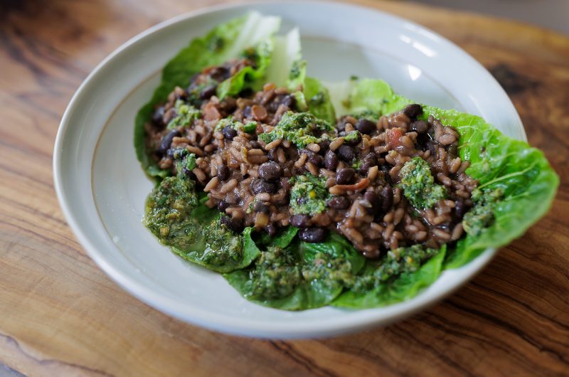  Vegan Black Bean Risotto With Salsa Verde and  Cos lettuce