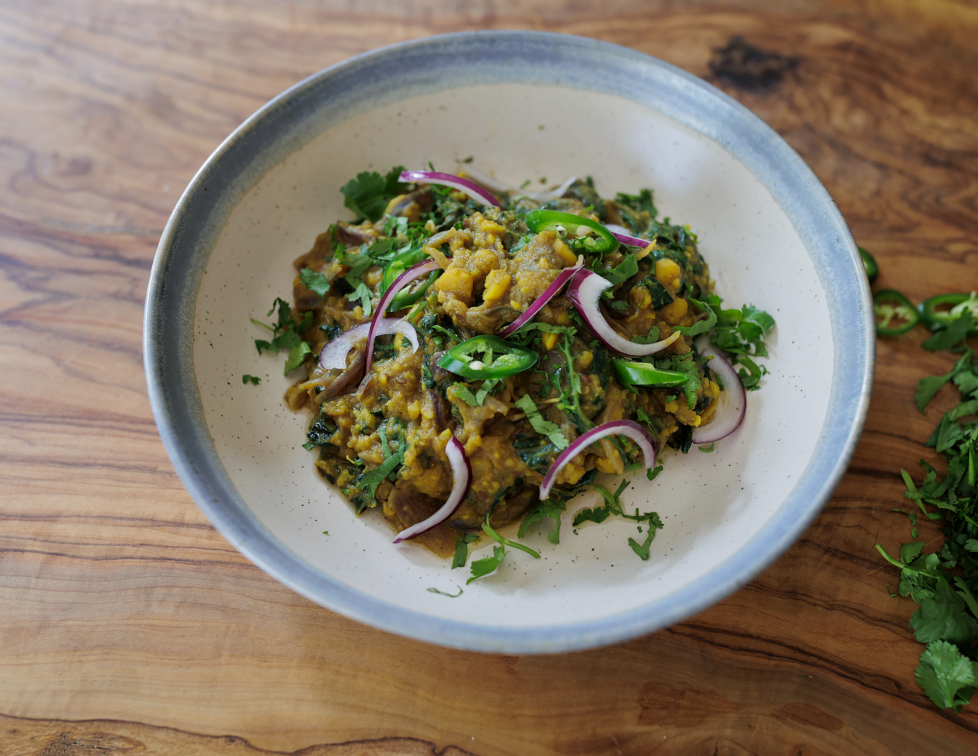  Tadka-Inspired Vegan Split Pea Bowl With Kale And Coriander