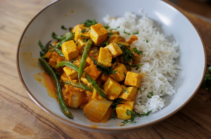 Easy Vegan Red Coconut Tofu Curry with Basmati Rice