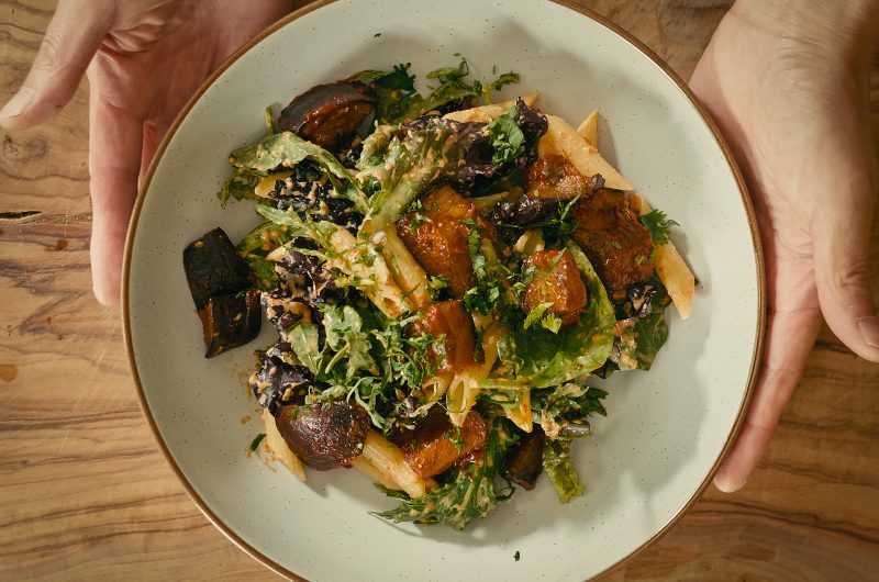 Quick Vegan Pasta Salad with Red Pepper Pesto (No Dairy)
