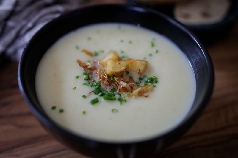 Creamy Leek and Potato Soup with Crispy Toppings